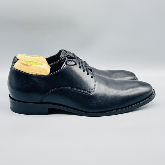 Cole Haan Shoes Mens 9.5 Black Leather Oxford Derby Plain Toe Lace Up Dress - Picture 1 of 11